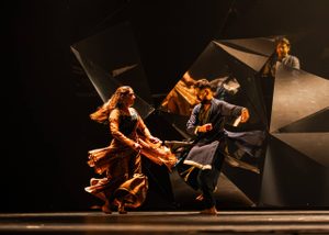 Aditi Mangaldas and Aakash Odedra performing on stage in Mehek